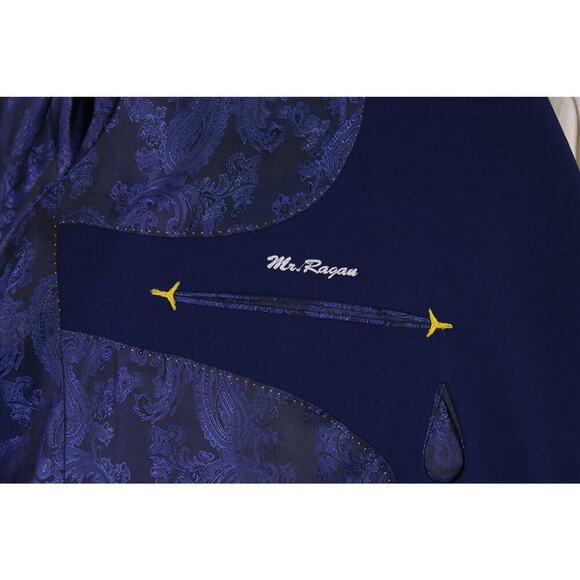 Custom Made! Solid Royal Blue 2-Btn Peak Lapel Wool Suit Big 54R - Picture 9 of 11